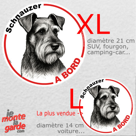 Disque autocollant voiture "Schnauzer à Bord" noir et blanc 2 tailles D