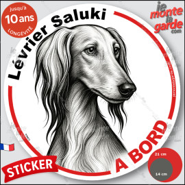 Lévrier Saluki, sticker autocollant rond "Chien à Bord" disque adhésif vitre voiture photo, résiste pluie soleil gel, idée cadea