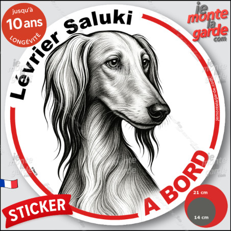 Lévrier Saluki, sticker autocollant rond "Chien à Bord" disque adhésif vitre voiture photo, résiste pluie soleil gel, idée cadea