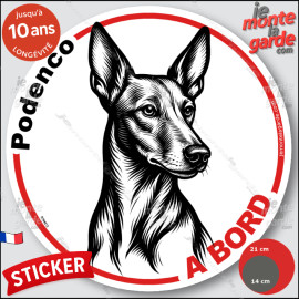 Podenco d'Ibiza, sticker autocollant rond "Chien à Bord" disque adhésif vitre voiture photo, résiste pluie soleil gel, idée cade