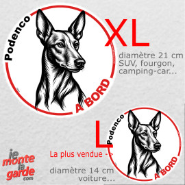 Disque autocollant voiture "Podenco à Bord" noir et blanc 2 tailles D