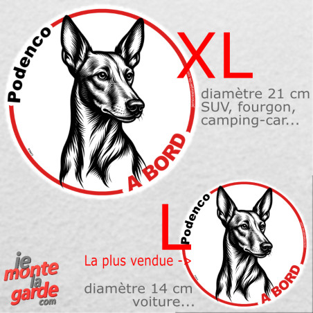 Disque autocollant voiture "Podenco à Bord" noir et blanc 2 tailles D