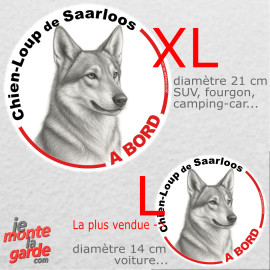 Disque autocollant voiture "Chien-Loup de Saarloos à Bord" noir et blanc 2 tailles D
