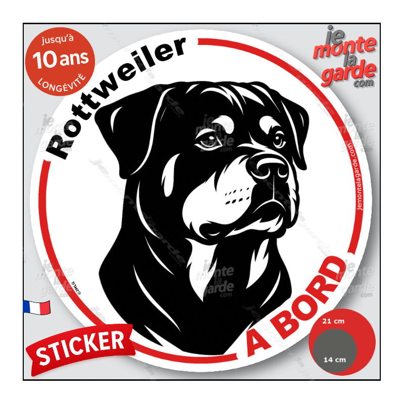 Rottweiler, sticker autocollant rond "Chien à Bord" disque adhésif vitre voiture photo, résiste pluie soleil gel, idée cadeau Rottweiler, sticker autocollant rond "Chien à Bord" disque adhésif vitre voiture photo, résiste pluie soleil gel, idée cadeau
