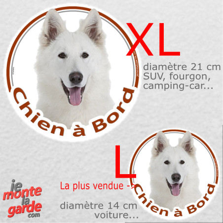 Berger Blanc Suisse, sticker voiture rond photo "Chien à Bord" résiste pluie soleil gel, idée cadeau, 2 tailles D