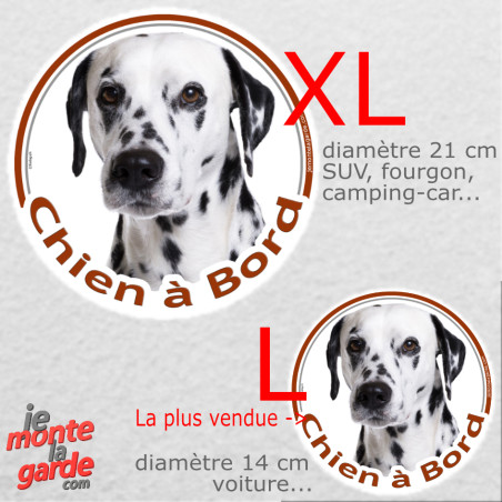 Dalmatien, sticker voiture rond "Chien à Bord" résiste dehors, 2 Tailles