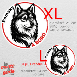 Disque autocollant voiture "Pomsky à Bord" noir et blanc 2 tailles D