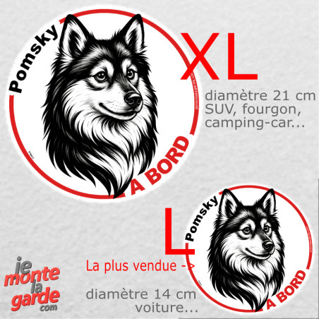 Disque autocollant voiture "Pomsky à Bord" noir et blanc 2 tailles D