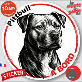 Pittbull, sticker autocollant rond "Chien à Bord" disque adhésif vitre voiture photo, résiste pluie soleil gel, idée cadeau