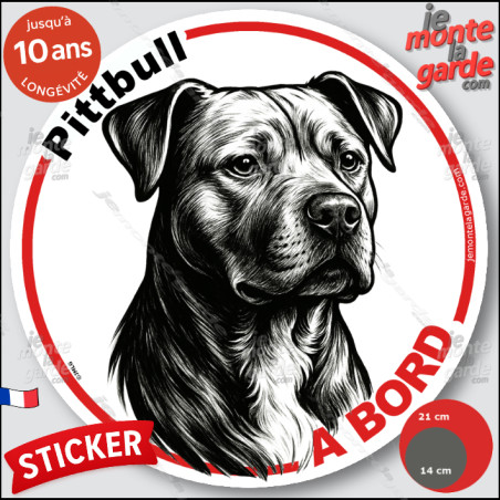 Pittbull, sticker autocollant rond "Chien à Bord" disque adhésif vitre voiture photo, résiste pluie soleil gel, idée cadeau