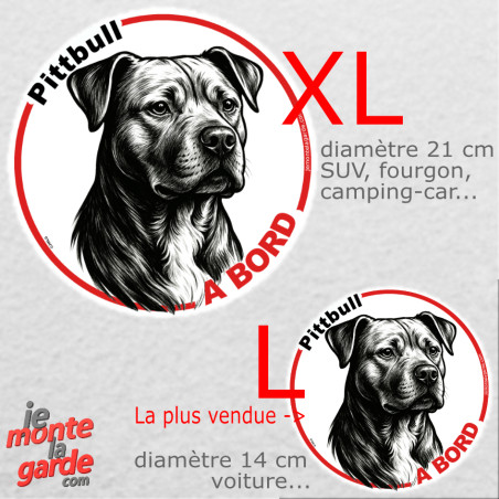 Disque autocollant voiture "Pittbull à Bord" noir et blanc 2 tailles D