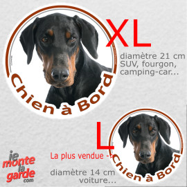 Dobermann, sticker voiture rond photo "Chien à Bord" 2 Tailles