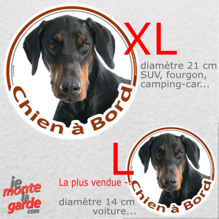 Dobermann, sticker voiture rond photo "Chien à Bord" 2 Tailles