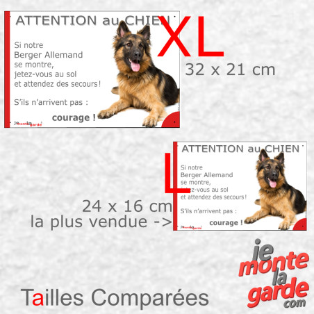 Berger Allemand à poils longs, plaque portail humour "Attention au Chien, Jetez Vous au Sol, attendez des secours" 2 tailles D