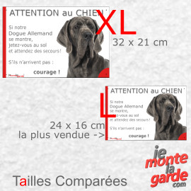 Dogue Allemand bleu, plaque portail humour "Attention au Chien, Jetez Vous au Sol et attendez des secours" 3 Tailles D