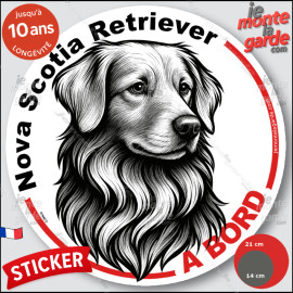 Nova Scotia Retriever, sticker autocollant rond "Chien à Bord" disque adhésif vitre voiture photo, résiste pluie soleil gel, idé