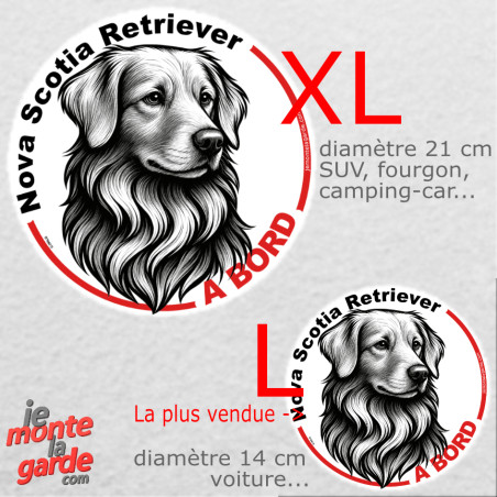 Disque autocollant voiture "Nova Scotia Retriever à Bord" dessin en noir et blanc 2 tailles D