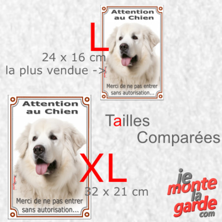 Montagne des Pyrénées, plaque portail verticale "Attention au Chien, merci de ne pas entrer sans autorisation" 2 tailles D