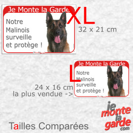 Berger Belge, plaque portail rouge photo bien visible "Je Monte la Garde, notre Malinois surveille et protège" 3 Tailles D