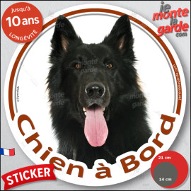 Berger Belge Groenendael, sticker voiture rond photo "Chien à Bord" résiste pluie soleil gel, idée cadeau