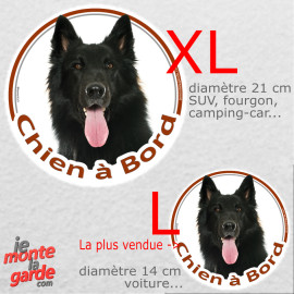Berger Belge Groenendael, sticker voiture rond photo "Chien à Bord" résiste pluie soleil gel, idée cadeau, 2 tailles D