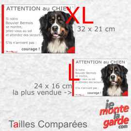 Plaque portail humour photo "Attention au Chien, notre Bouvier Bernois se montre, Jetez Vous au Sol attendez secours" 3 tailles
