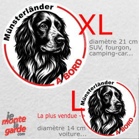 Disque autocollant voiture "Münsterländer à Bord" dessin noir et blanc 2 tailles D