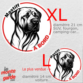 Disque autocollant voiture "Mastiff à Bord" dessin en noir et blanc 2 tailles D