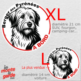 Disque autocollant voiture "Berger des Pyrénées à Bord" dessin en noir et blanc, résiste dehors, idée cadeau, 2 tailles D