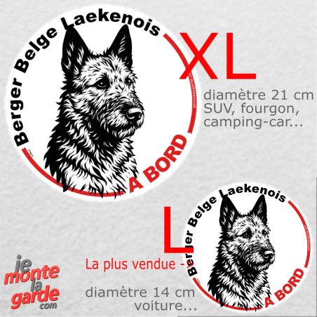 Disque autocollant voiture "Berger Belge Laekenois à Bord" dessin en noir et blanc 2 tailles D