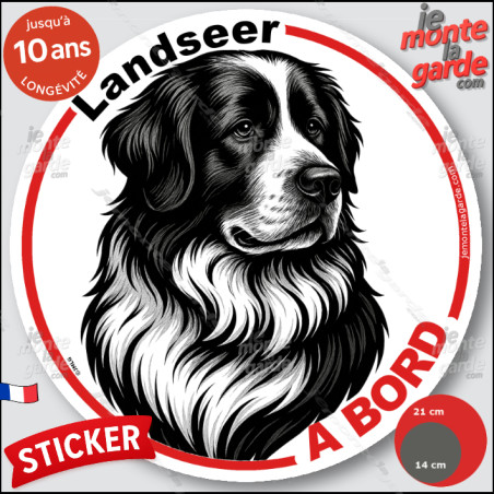 Landseer, sticker autocollant rond "Chien à Bord" disque adhésif vitre voiture photo, résiste pluie soleil gel, idée cadeau