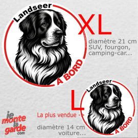 Disque autocollant voiture "Landseer à Bord" dessin en noir et blanc 2 tailles D
