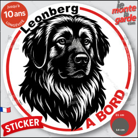 Leonberg, sticker autocollant rond "Chien à Bord" disque adhésif vitre voiture photo, résiste pluie soleil gel, idée cadeau