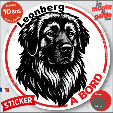 Leonberg, sticker autocollant rond "Chien à Bord" disque adhésif vitre voiture photo, résiste pluie soleil gel, idée cadeau