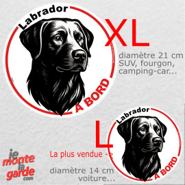 Disque autocollant voiture "Labrador à Bord" dessin en noir et blanc 2 tailles D
