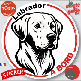 Labrador, sticker autocollant rond "Chien à Bord" disque adhésif vitre voiture photo, résiste pluie soleil gel, idée cadeau