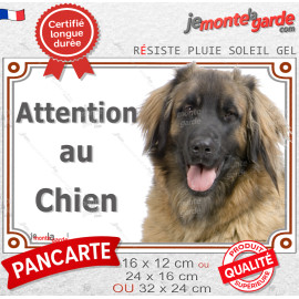 Berger Leonberg, plaque portail "Attention au Chien" pancarte panneau photo, résiste pluie soleil gel, idée cadeau