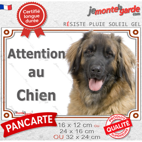 Berger Leonberg, plaque portail "Attention au Chien" pancarte panneau photo, résiste pluie soleil gel, idée cadeau