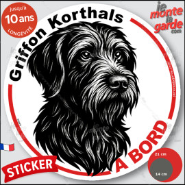 Griffon Korthals, sticker autocollant rond "Chien à Bord" disque adhésif vitre voiture photo, résiste pluie soleil gel, idée cad