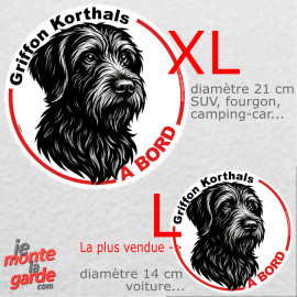 Disque autocollant voiture "Griffon Korthals à Bord" dessin en noir et blanc 2 tailles D