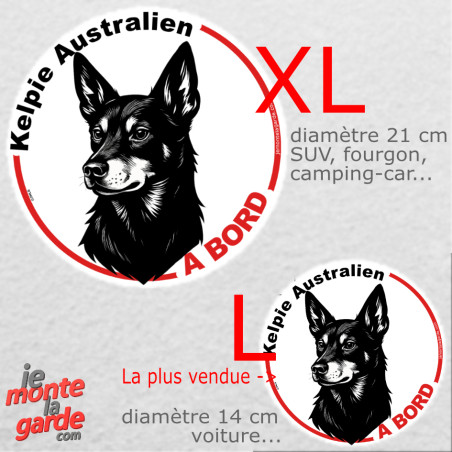 Disque autocollant voiture "Kelpie Australien à Bord" dessin en noir et blanc 2 tailles D