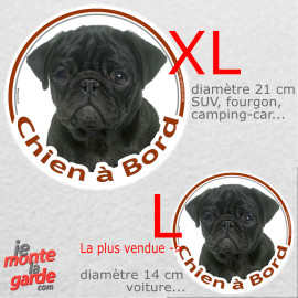 Carlin Noir, sticker voiture rond photo "Chien à Bord" 2 Tailles