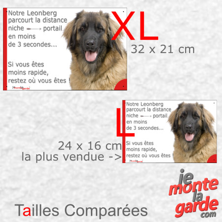 Plaque humour photo "Notre Leonberg parcourt la parcourt la distance Niche-Portail en moins de 3 secondes" 2 Tailles D
