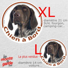 Braque Allemand marron, sticker voiture rond photo "Chien à Bord" résiste pluie soleil gel, idée cadeau, 2 tailles D