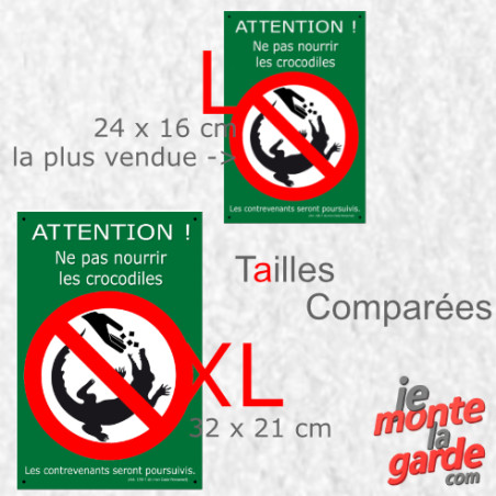 Plaque bassin étang piscine humour "Attention, ne pas nourrir les crocodiles !" Résiste pluie soleil gel, idée cadeau, 3 Tailles