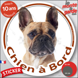 Bouledogue Français Fauve, sticker autocollant rond "Chien à Bord" disque photo adhésif vitre voiture Bulldog auto, résiste plui