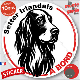 Setter Irlandais, sticker autocollant rond "Chien à Bord" disque adhésif vitre voiture photo, résiste pluie soleil gel, idée cad