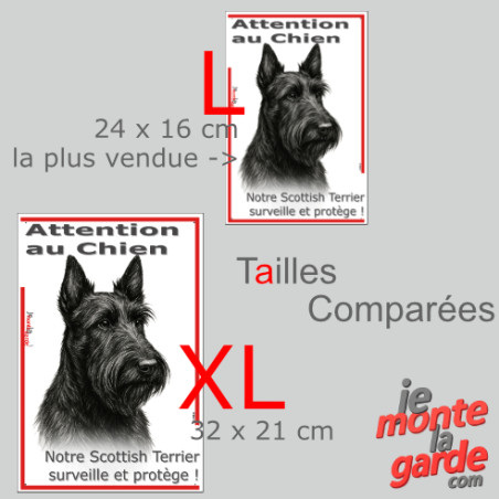 Plaque verticale "Attention au Chien, notre Scottish Terrier surveille et protège" 2 tailles D
