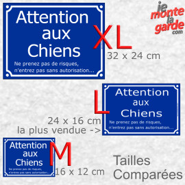 Plaque bleue PLURIEL "Attention aux Chiens, entrez pas sans autorisation !" 4 Tailles