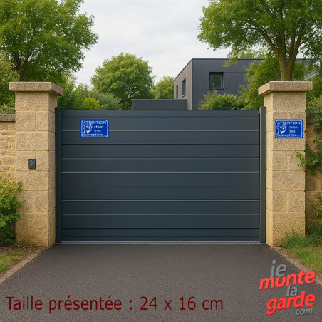 Plaque Portail bleue humour "Chien Très Susceptible" look plaque de rue, résiste plus soleil gel, idée cadeau, 3 Tailles D